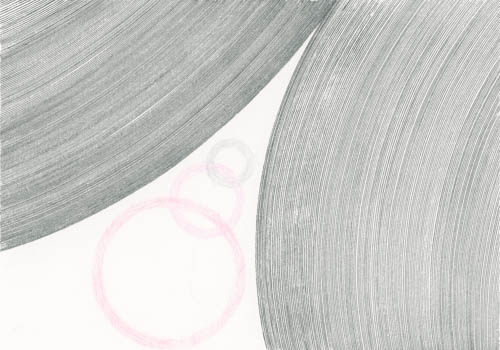 Two black circles joining with colored circles