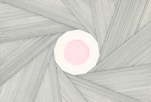 Red circle in black line composition - abstract geometry