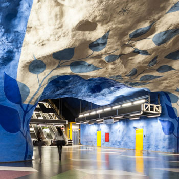 Famous subway station with blue pattern in Stockholm