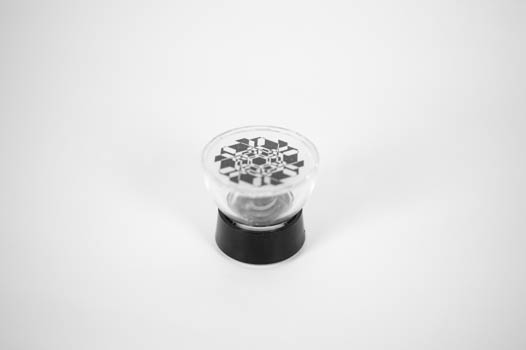 Upside down magnifying glass displaying illustration in superposition exhibit