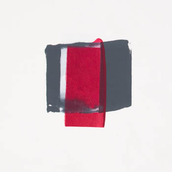 Abstract screen print of overlapping red and grey areas forming cross shapes, Viennoiseries series