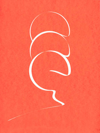 Three half circular lines on red background, abstract Austrian pastry screen print