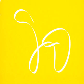 Abstract form with white lines on yellow background, Austrian pastry screen print