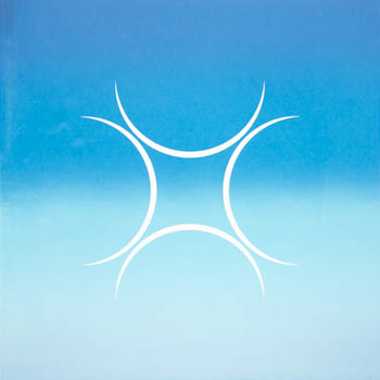 Blue gradient screen print with white cross center, abstract Viennese pastry art